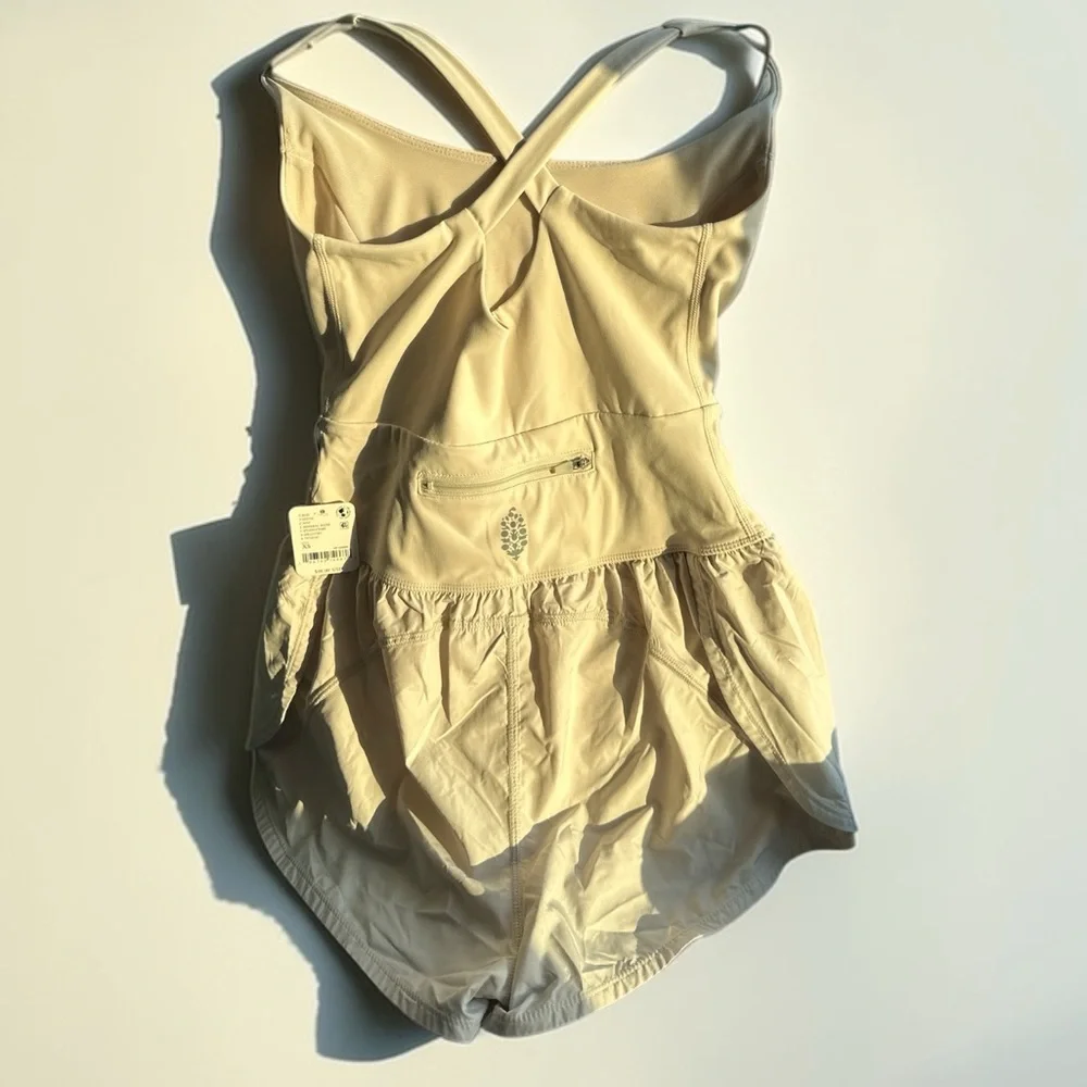 Free People Light khaki Cream Athletic Romper Shorts